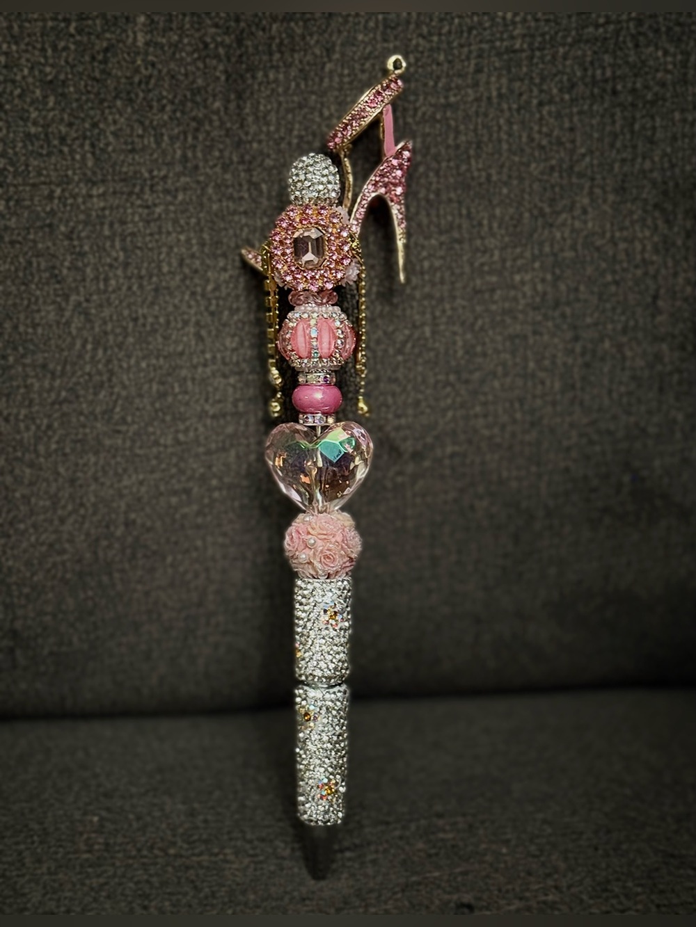 Pink Crystal Decorative Pen w/ Rhinestone Stiletto Charm
